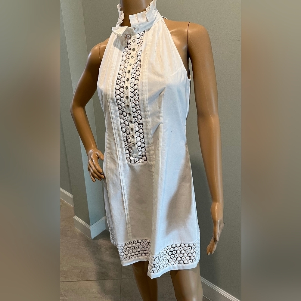 Catherine Malandrino Dress With Lace Detail & Stand-up Pleated Collar S…